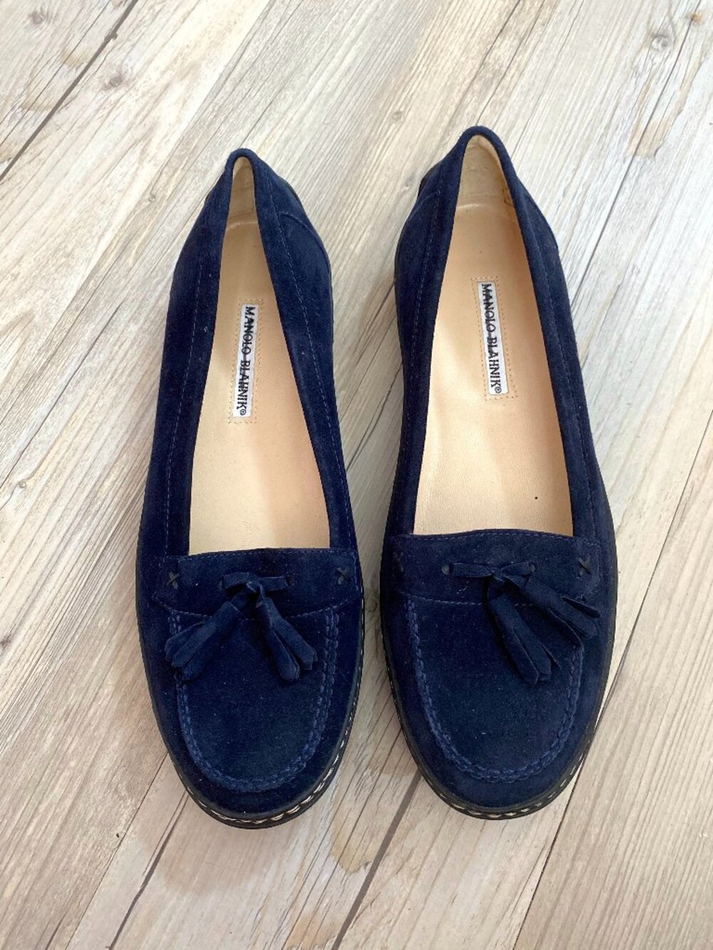 Manolo Blahnik Navy Suede Tassel Loafers Size 40